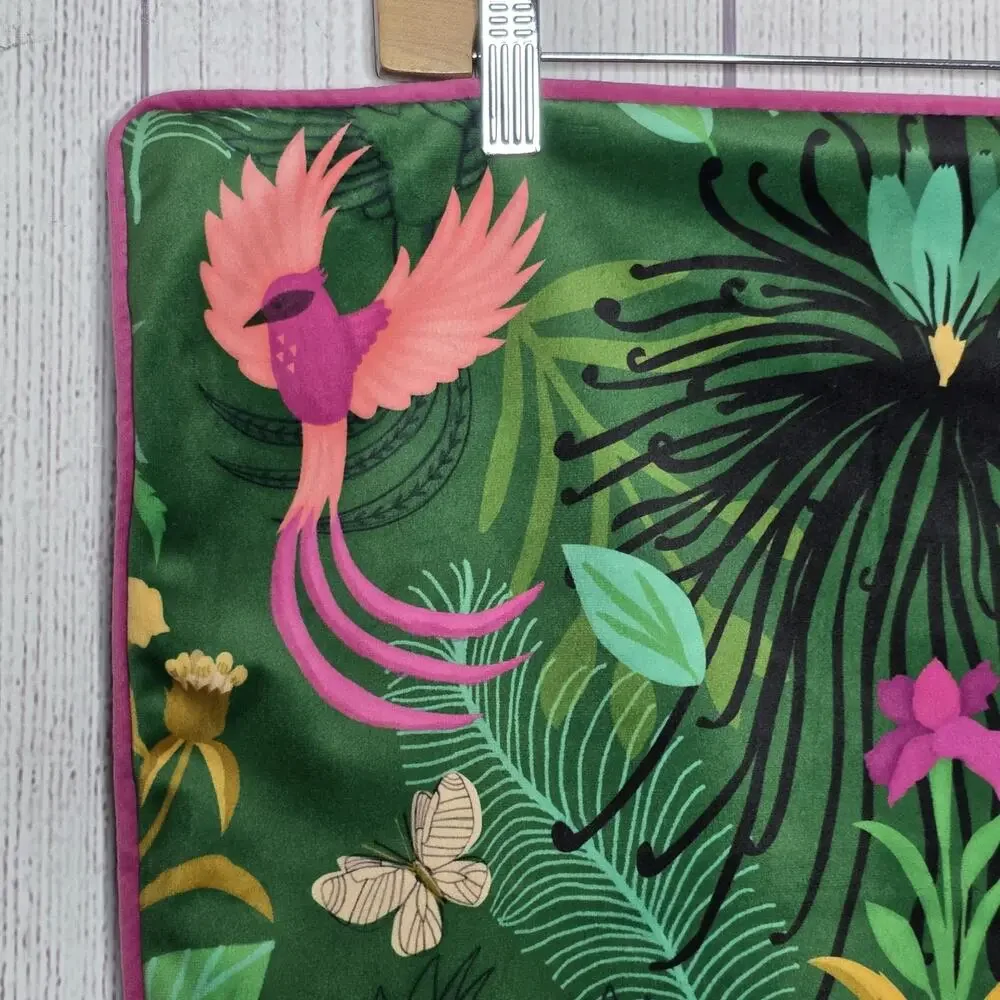 Kate Merritt KM Maximalist Velvet Cushion Cover Green Tropical Birds Floral 50cm